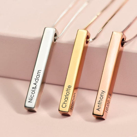 Engraved bar necklace - Engravable on 4 sides